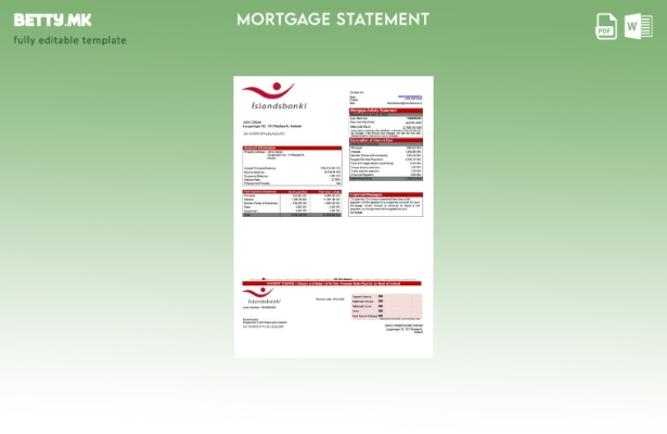 модерен стил Исланд Банка на Исланд (Íslandsbanki) хипотекарна изјава Шаблон за 
